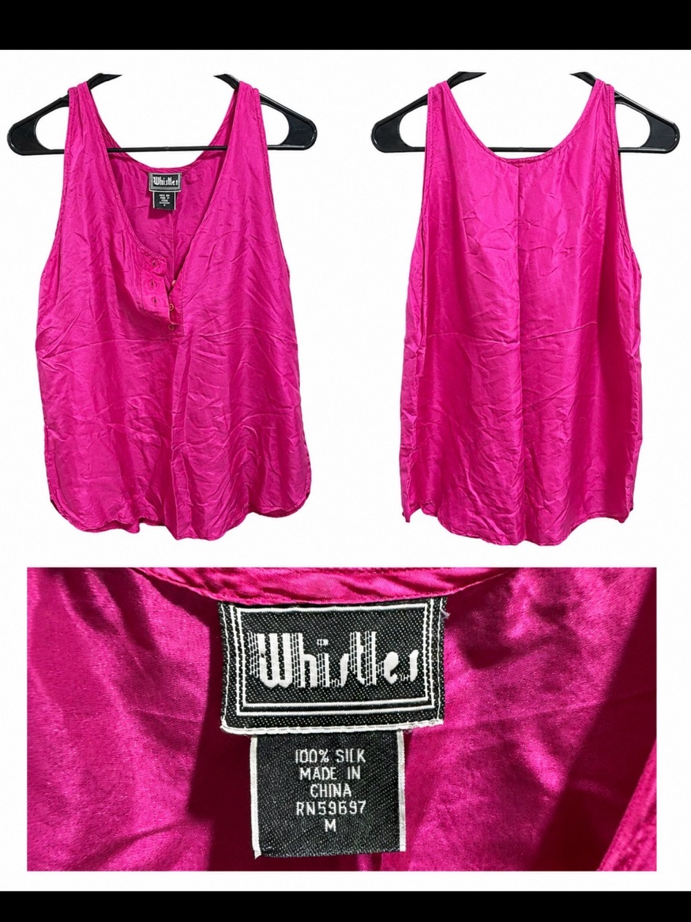 Whistles Hot Pink Silk Sleeveless V-Neck Tank